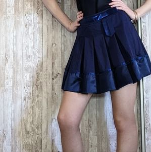 Dark Blue and Satin Pleated High-waisted mini skirt